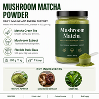 Poudre d'extrait de matcha aux champignons, formule personnalisée, marque privée, emballage OEM ODM, 500g 1kg, soutien immunitaire