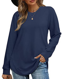 Automne/hiver 2025 nouveau doux solide ample décontracté Street Style soeurs femmes Vintage col rond surdimensionné chemise à manches longues - Product Image 5