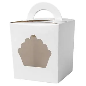 Custom design cheap price wholesale cupcake box with handle white bakery packing 1 hole cupcake box