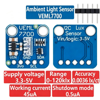 Módulo de Sensor de Luz Ambiental VEML7700, Sensor de Medición de Luz de 120k Lux, Placa de Sensor de 3.3V 5V con Interfaz I2C IIC para Arduino Rspi