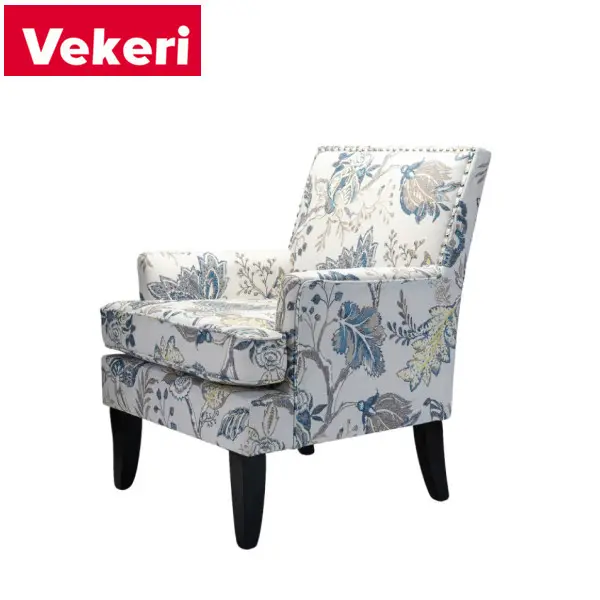 Cadeira moderna confortável com padrão de flor, com base de madeira sólida, almofadas espessamento, cadeira na sala de estar