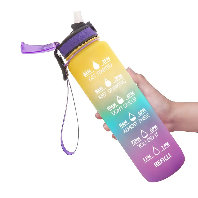 Sublimation Tumbler Leak Proof Bpa Free Drinking Water Bottle With Time Marker & Straw To Ensure You Drink Enough Water