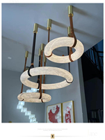 Lustre suspendu moderne personnalisé pour salon, hall d'entrée, en albâtre, avec télécommande, design circulaire, éclairage en marbre pour salle d'exposition