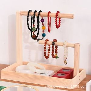 Wooden Jewelry Rack Double Layer Solid Wood Bracelet Necklace Display <b>Stand</b> Storage Organizer Natural Color - Product Image 1