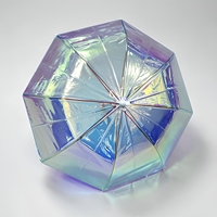 Parapluie Automatique Personnalisé OEM ODM Moderne, Tendance, Réfléchissant la Lumière, Holographique, Irisé, Transparent, à 8 Baleines, à Manche Long et Droit