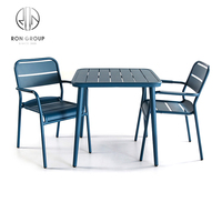 Meubles de jardin en aluminium, ensembles de table en métal, bleu moderne buffet restaurant café table à manger en plein air