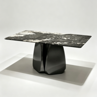 Nouvelle Table à Manger en Pierre Artificielle 2026 avec Base en Acier Inoxydable, Table Rectangulaire Moderne de Luxe Effet Marbre