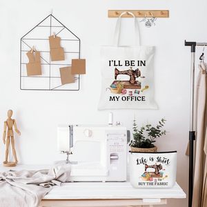 Borsa tote in tela stampata '<span class=keywords><strong>I</strong></span>'ll Be In My Office', pochette per trucchi, regali divertenti per sarte, amanti del cucito, mamme - Product Image 3