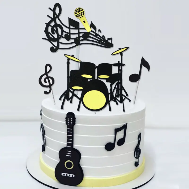 ピース/セット音楽をテーマにした誕生日カップケーキトッパーノートギターケーキデコレーション誕生日ウェディングケーキトッパーデコレーション
