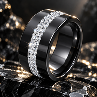 Bague en céramique noire large de luxe JLM, double rangée de zircons, anneaux d'éternité pour femmes et hommes, bijoux de mode raffinés