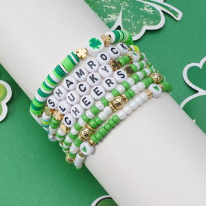 2025 mới của phụ nữ hợp thời trang ST Patrick của ngày heishi quyến rũ Vòng đeo tay đính cườm may mắn <span class=keywords><strong>shamrock</strong></span> Clover Kẽm hợp kim 6 màu sắc kỳ nghỉ lễ hội - Product Image 3