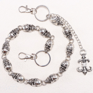 Chaîne de pantalon Yueli Tête de Crâne en Argent Tibétain, Chaîne de taille Hip Hop monocouche, Chaîne de corps décontractée et tendance - Product Image 4