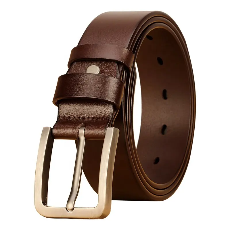 1 1/2 Inch Classic Pin Buckle Comfortable Casual Simple Plain Genuine Leather Belt for Men Jeans