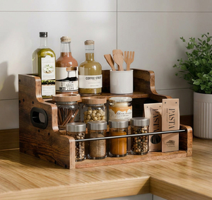 Estante de Almacenamiento de Condimentos de Cocina de Madera de Tres Niveles, Móvil, Ligero, a Prueba de Polvo, con Fácil Montaje - Product Image 5