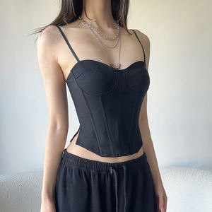 Women's Black <b>Corset</b> Crop Top Spaghetti Strap <b>Bustier</b> Slim Fit Boned Camisole Y2K Style Club & Daily Wear - Product Image 6