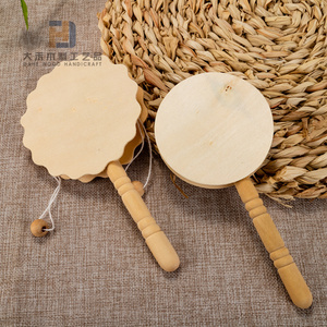 Tambour à <span class=keywords><strong>hochet</strong></span> en <span class=keywords><strong>bois</strong></span> brut, cloche en <span class=keywords><strong>bois</strong></span>, hochets à main pour la peinture artistique DIY, percussion éducative traditionnelle chinoise - Product Image 2