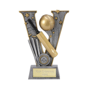 Victory V-Series Bate de críquet y trofeos de resina de plata y oro - Product Image 1