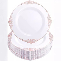 Sous-Assiette de Présentation Noire en Plastique, Bordure Perle Or Rose, Élégante, pour Mariages, Vaisselle et Plats (Vente en Gros)