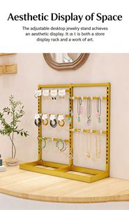 Support <span class=keywords><strong>de</strong></span> présentation <span class=keywords><strong>de</strong></span> colliers en fer forgé <span class=keywords><strong>de</strong></span> qualité supérieure - Base en bois massif, boucle à hauteur réglable, revêtement antirouille pour <span class=keywords><strong>les</strong></span> bijouteries - Product Image 3