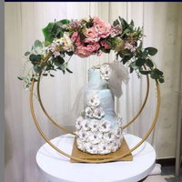Or français - Support à gâteau géométrique à double anneau en métal de 16 et 24 pouces, vase à fleurs pour la décoration de fête de mariage