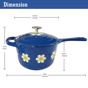 Groothandel op maat gemaakte decalprint gietijzeren emaille melkpan, hittebestendige decalpan met deksel voor huishoudelijk koken in de keuken - Product Image 3