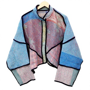 Chaqueta Kantha Vintage de Algodón Puro Ecológico, Transpirable, de Secado Rápido, con Cuello Mandarín, Manga Larga, Multicolor, con Parches Estampados - Product Image 1