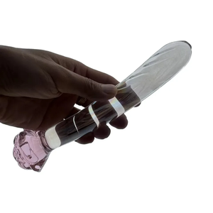 Long Rose Glass Dildo Glow in the Dark with Curved Ribbed Design Safe Borosilicate Glass Butt Plug Fantasy Sex <b>Toys</b> <b>for</b> <b>Women</b> - Product Image 3