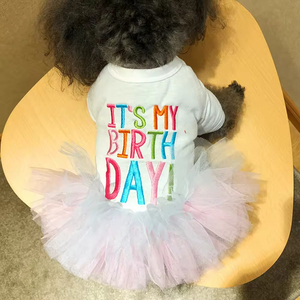 Robe classique imprimée Joyeux Anniversaire pour petits et moyens chiens, chiot, jupe tutu de princesse pour mon anniversaire, tenue d'anniversaire pour animaux de compagnie - Product Image 2