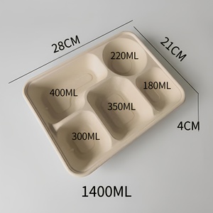 Boîte alimentaire jetable multi-compartiments en bagasse de canne à sucre biodégradable et compostable pour plats à emporter, sushis et frites - Product Image 3