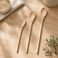 Cuillères en bois, lot de 3, design classique, durables, écologiques, manche long, pour la cuisine, la préparation des plats, le mélange du miel, du café, du thé, le service