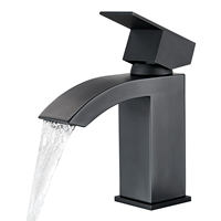Robinet cascade monocommande en acier inoxydable CUPC à montage sur comptoir avec cartouche céramique, finition noire pour lavabo de salle de bain