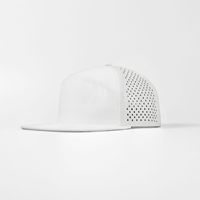 Venta al por mayor de 6 paneles personalizados de pico plano azul marino impermeable estructurado bordado logotipo láser agujero perforado Snapback gorra
