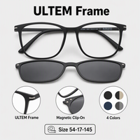 Lunettes de vue pour homme 2-en-1 pour la conduite quotidienne, monture carrée en Ultem à monture complète avec clip magnétique pour lunettes de soleil polarisées