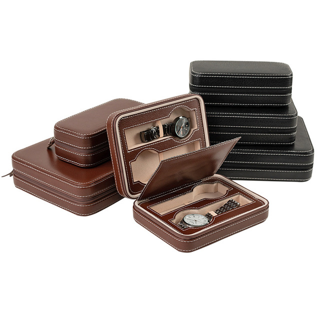 High-End Designer Luxury PU Leather Watch Box Black Brown Clamshell Jewelry Display Case