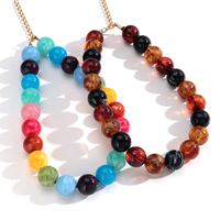 Collier fantaisie coloré pour femme, chaîne arc-en-ciel, perles rondes en marbre et ambre de 20 mm, fait main, cadeau