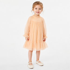Abito da Principessa per Bambine, in Chiffon Traspirante con Paillettes e Stampa a Pois, Maniche Lunghe, Lunghezza al Ginocchio, per Feste Primaverili, Vendita all'Ingrosso - Product Image 4