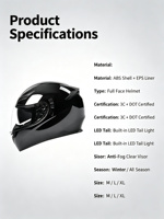Casque intégral YQH Surron Light Bee 3C certifié DOT avec feu arrière LED et visière anti-buée pour moto hivernale