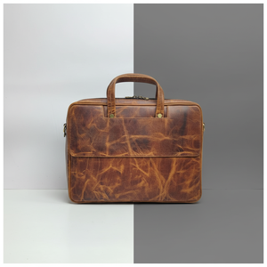 Sac d'ordinateur portable en cuir véritable de qualité supérieure pour les voyages de bureau et les affaires avec plusieurs compartiments et bandoulière réglable - Product Image 1