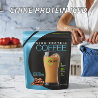 Café glacé personnalisé à la crème douce et riche en protéines, 2 shots d'espresso, 2 g de sucre, sachet stand-up de qualité alimentaire, 20 g de protéines en poudre, grains de café