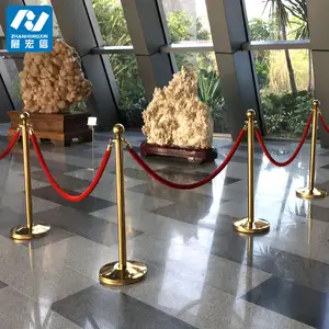 Rope Stainless Steel Post Ball Top Crowd Control Stand Golden Stanchion