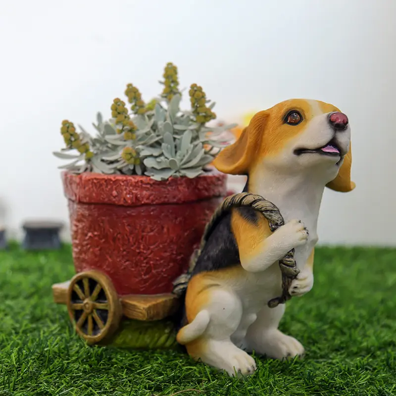 Decorazione del giardino della resina del cane a forma di vaso di fiori fioriera commercio all'ingrosso