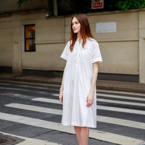 Vestido Midi Blanco de Verano para Mujer, Manga Corta, Holgado, Estilo Camisero, Transpirable, <span class=keywords><strong>Ropa</strong></span> Formal para Mujer - Product Image 1