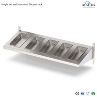 Support mural incliné en acier inoxydable 201/304 à un niveau pour bacs GN, idéal pour les stations de garnissage de pizzas et tables de préparation de salades