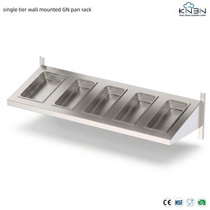 201/304 <b>Stainless</b> <b>Steel</b> Single Tier Wall Mounted GN Pan Rack Slanted Topping Station For Pizza Salad Prep <b>Tables</b> - Product Image 2