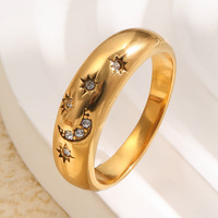 Ensemble de bagues en acier inoxydable 316L plaqué or 18 carats, fleur, étoile, lune, CZ, résistant à l'eau, sans ternissement, minimaliste, bijoux de mariage pour femmes