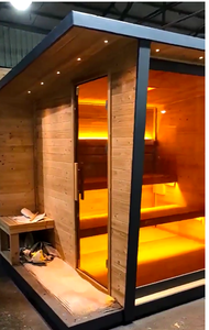 Cao cấp hơi tắm hơi ngoài trời truyền thống Rắn Gỗ vân sam tắm hơi 4 gia đình với spa massage phòng tắm hơi cabin - Product Image 3