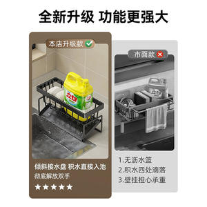 Estante de almacenamiento para esponjas de cocina transfronterizo con bandeja, sin necesidad de instalación, colgante para encimera, escurridor de fregadero, tamaño L - Product Image 3