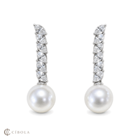Boucles d'oreilles pendantes OEM en or 18 carats avec rangée de diamants marquise et perles blanches de mer du Sud australiennes 12-13 mm, bijoux fins de luxe sur mesure