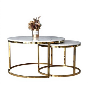 Table basse en acier inoxydable avec plateau en marbre glacé moderne et luxueux, multifonctionnelle, meubles de maison - Product Image 1