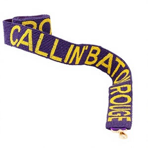 CRYSTAL CRAFT Sangle en sangle tissée ornée de perles de verre violettes avec texte en relief jaune 'CALLIN'BATON ROUGE' Accessoire vintage écologique - Product Image 1